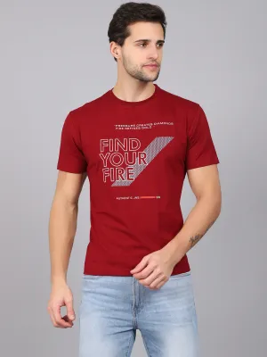 Men's Maroon  Round neck Half Sleeve T-Shirt with Typographic print