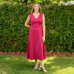 Pink Cotton V-Neck Sleeveless Maxi Dress