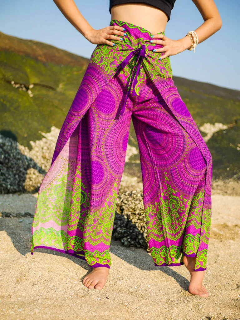 Pink Green Mandala Mandala  Palazzo Wrap Pants