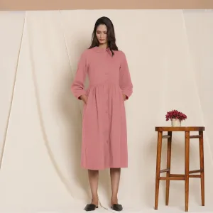 Pink Warm Cotton Flannel Peter Pan Midi Dress