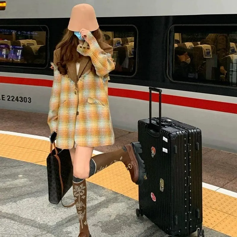 Plaid Elegant Long Wool Jacket Coat