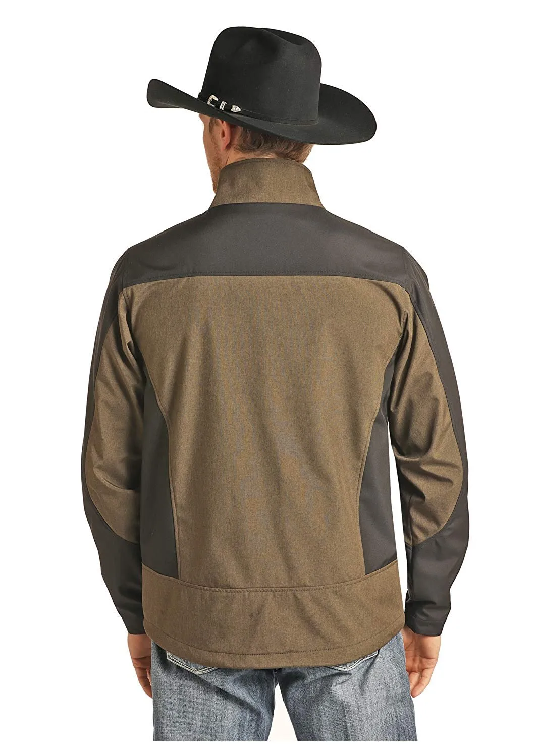 Powder River Outfitters Men's Long Sleeve Two-Tone Softshell Jacket, Brown