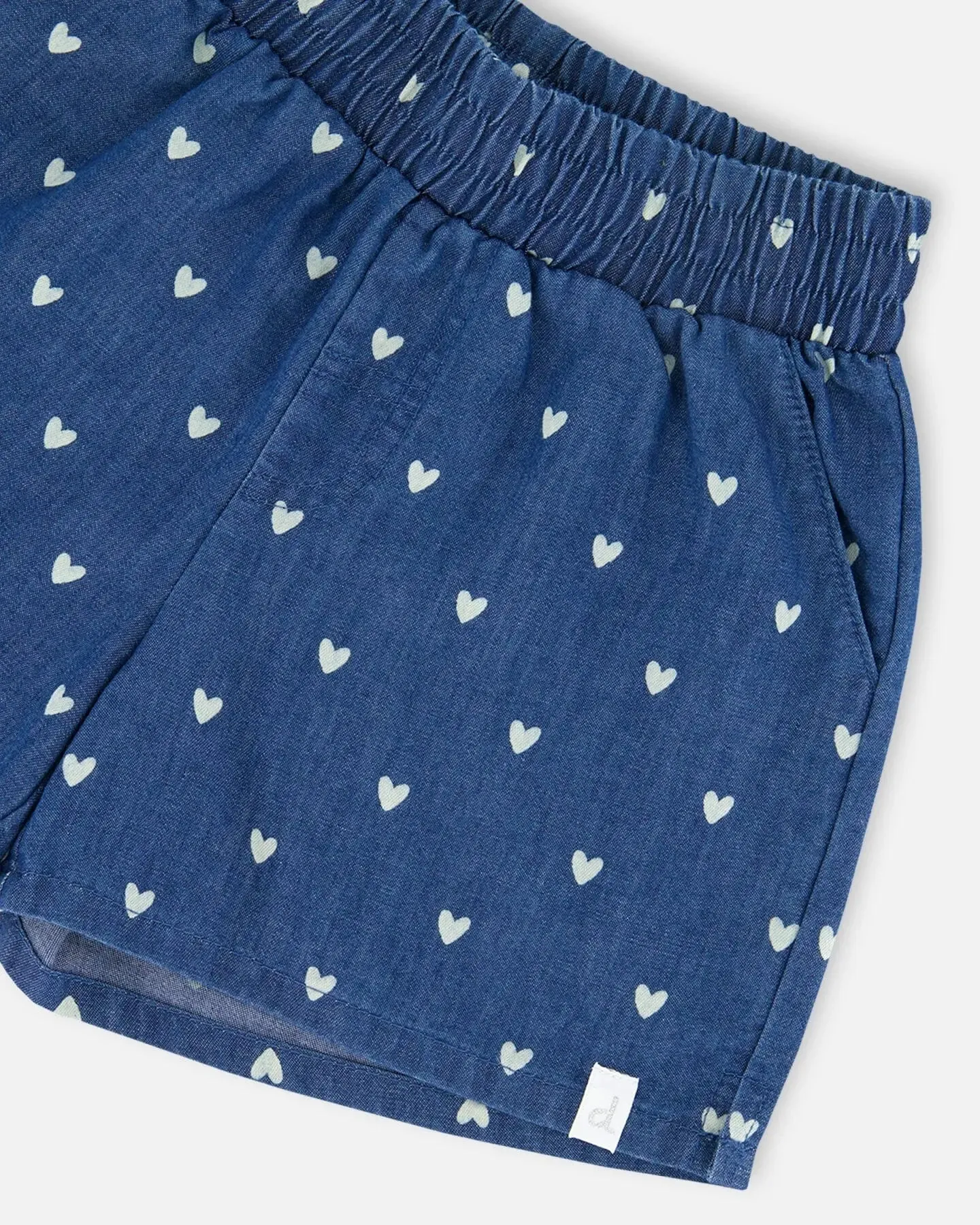 Printed Chambray Short Navy Blue And White Hearts