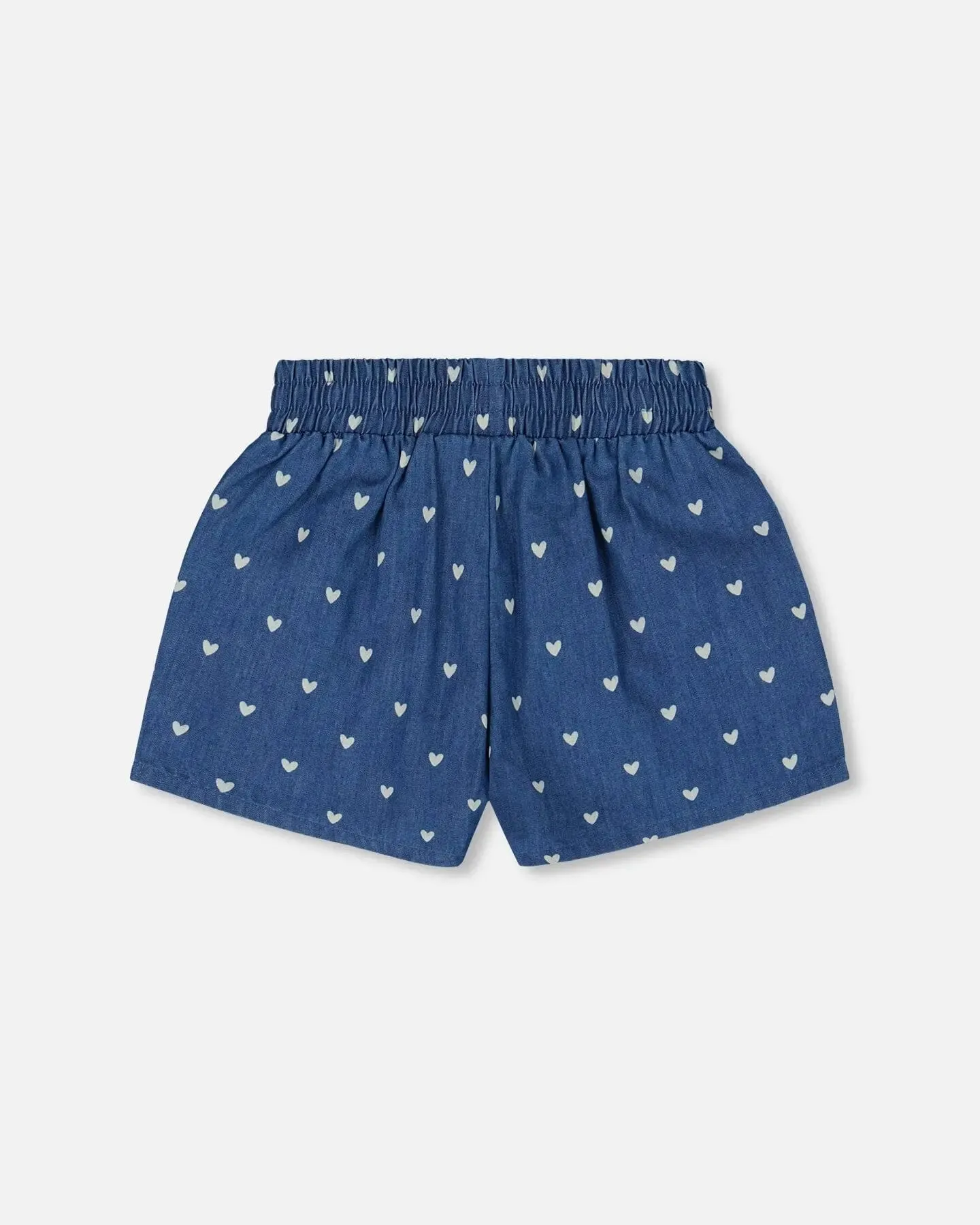 Printed Chambray Short Navy Blue And White Hearts