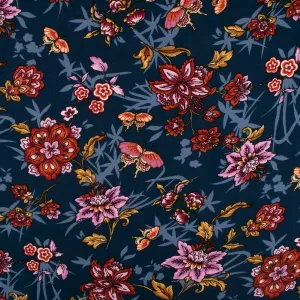 Printed Rayon - ANDREA - Florals / Butterfly - English blue