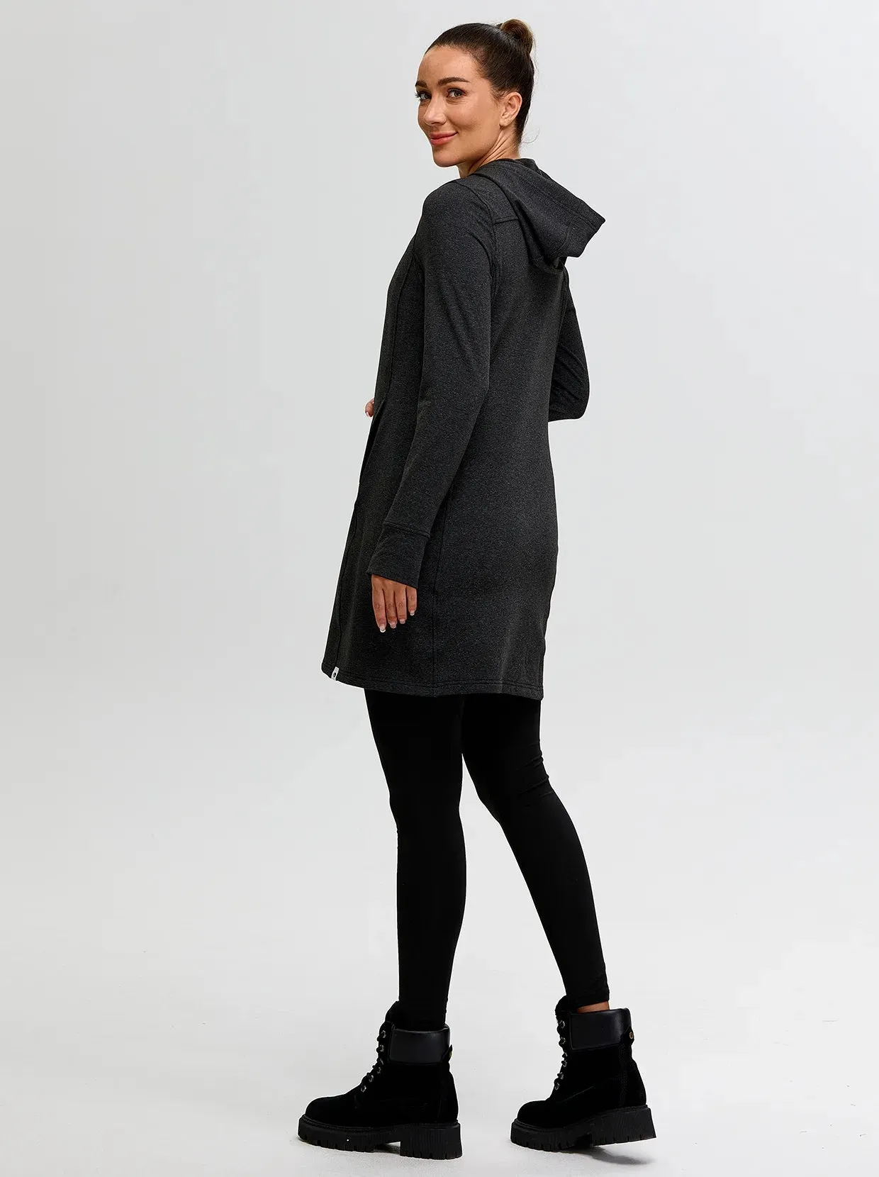 Quarter-zip Hooded Long-sleeve Fleece Dress for Women