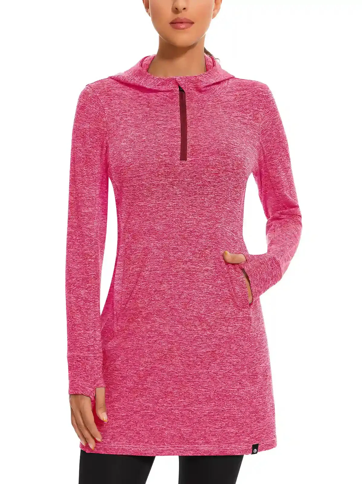 Quarter-zip Hooded Long-sleeve Fleece Dress for Women