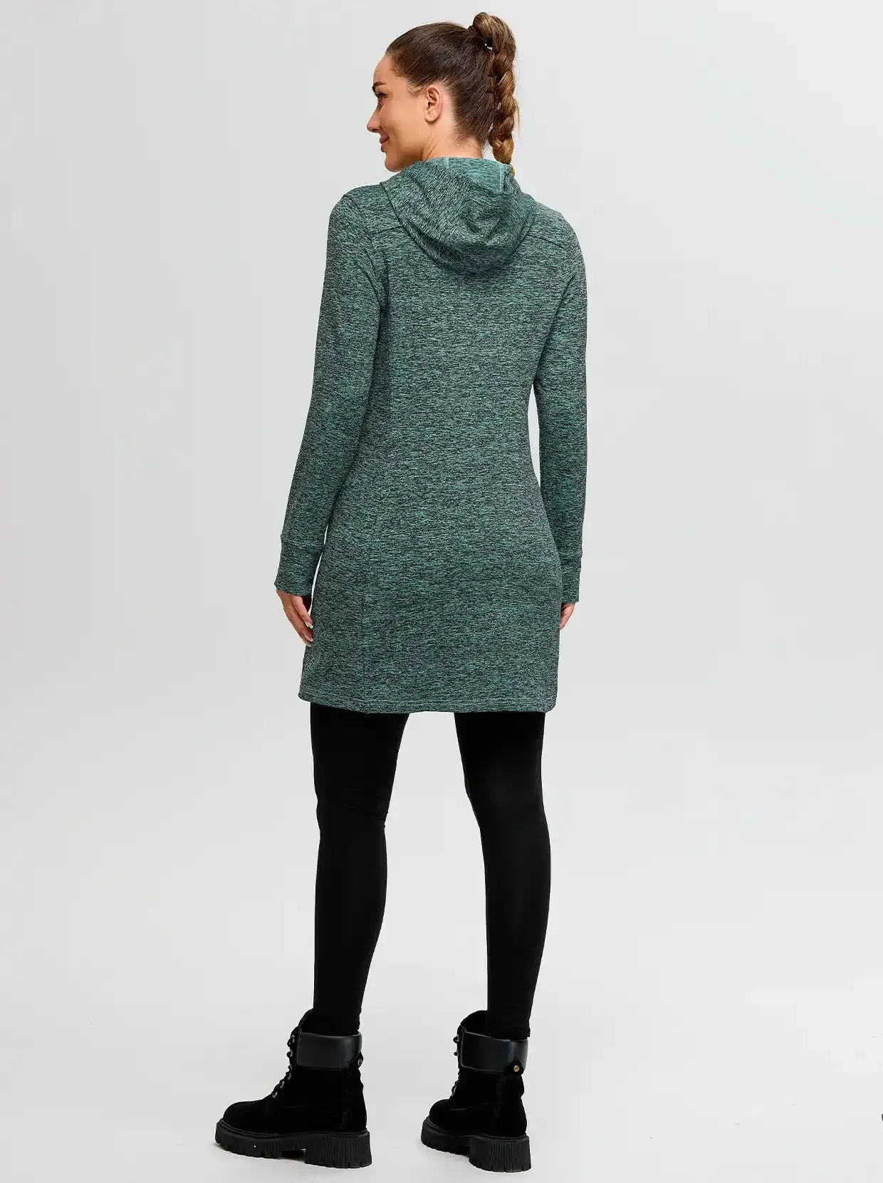 Quarter-zip Hooded Long-sleeve Fleece Dress for Women