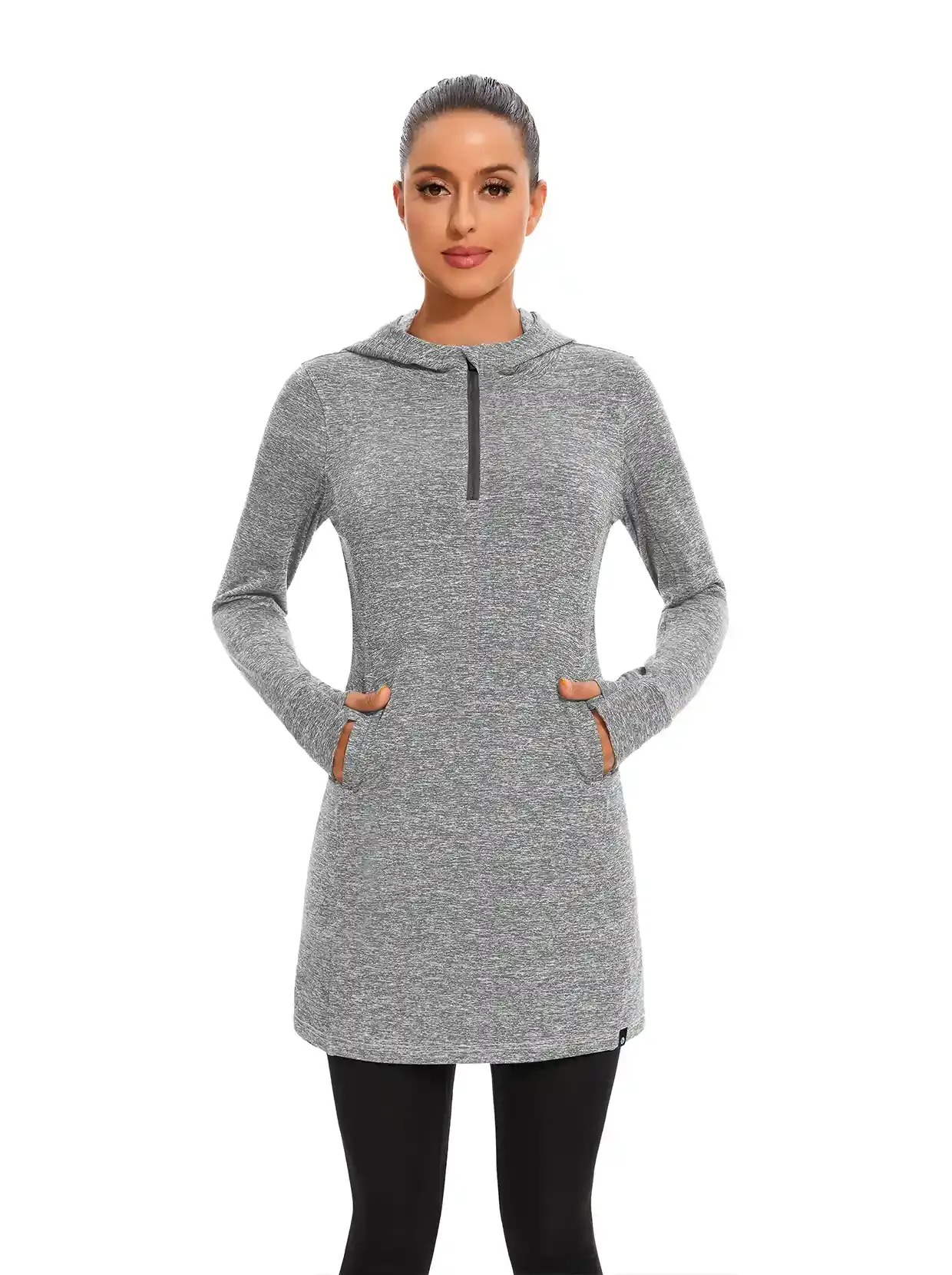 Quarter-zip Hooded Long-sleeve Fleece Dress for Women