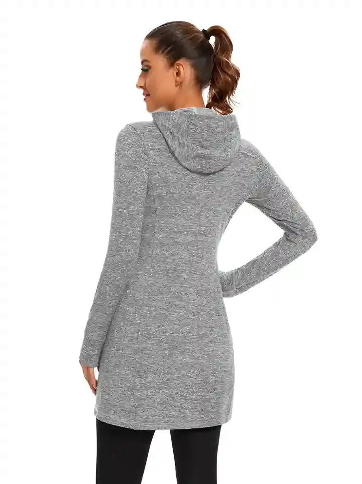 Quarter-zip Hooded Long-sleeve Fleece Dress for Women