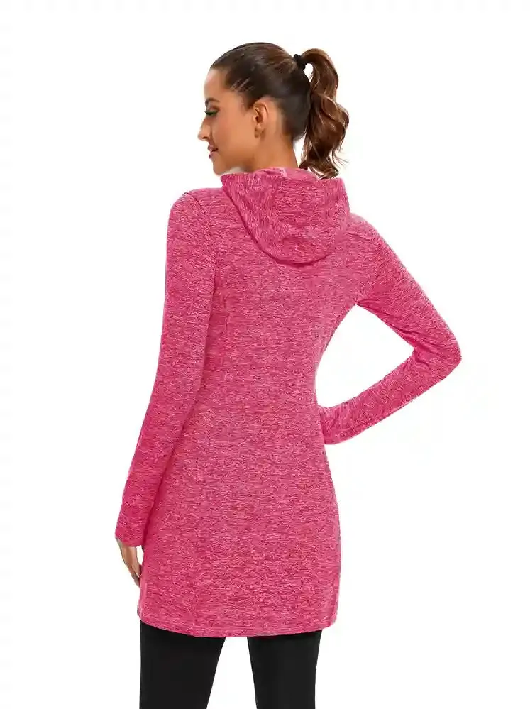 Quarter-zip Hooded Long-sleeve Fleece Dress for Women