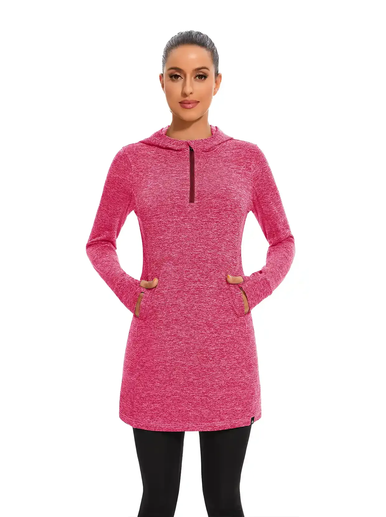 Quarter-zip Hooded Long-sleeve Fleece Dress for Women