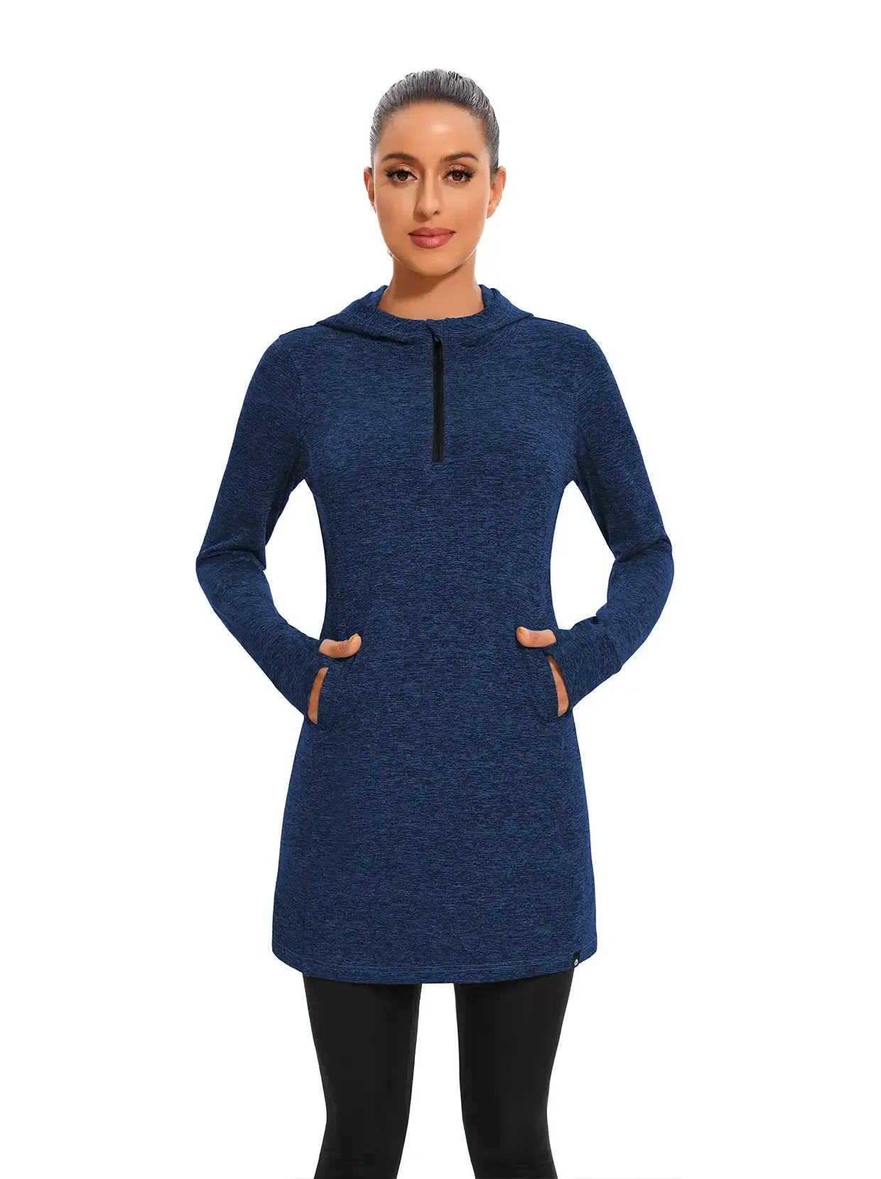 Quarter-zip Hooded Long-sleeve Fleece Dress for Women