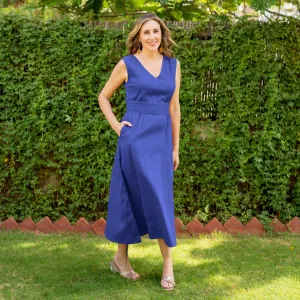 Royal Blue Cotton V-Neck Sleeveless Maxi Dress