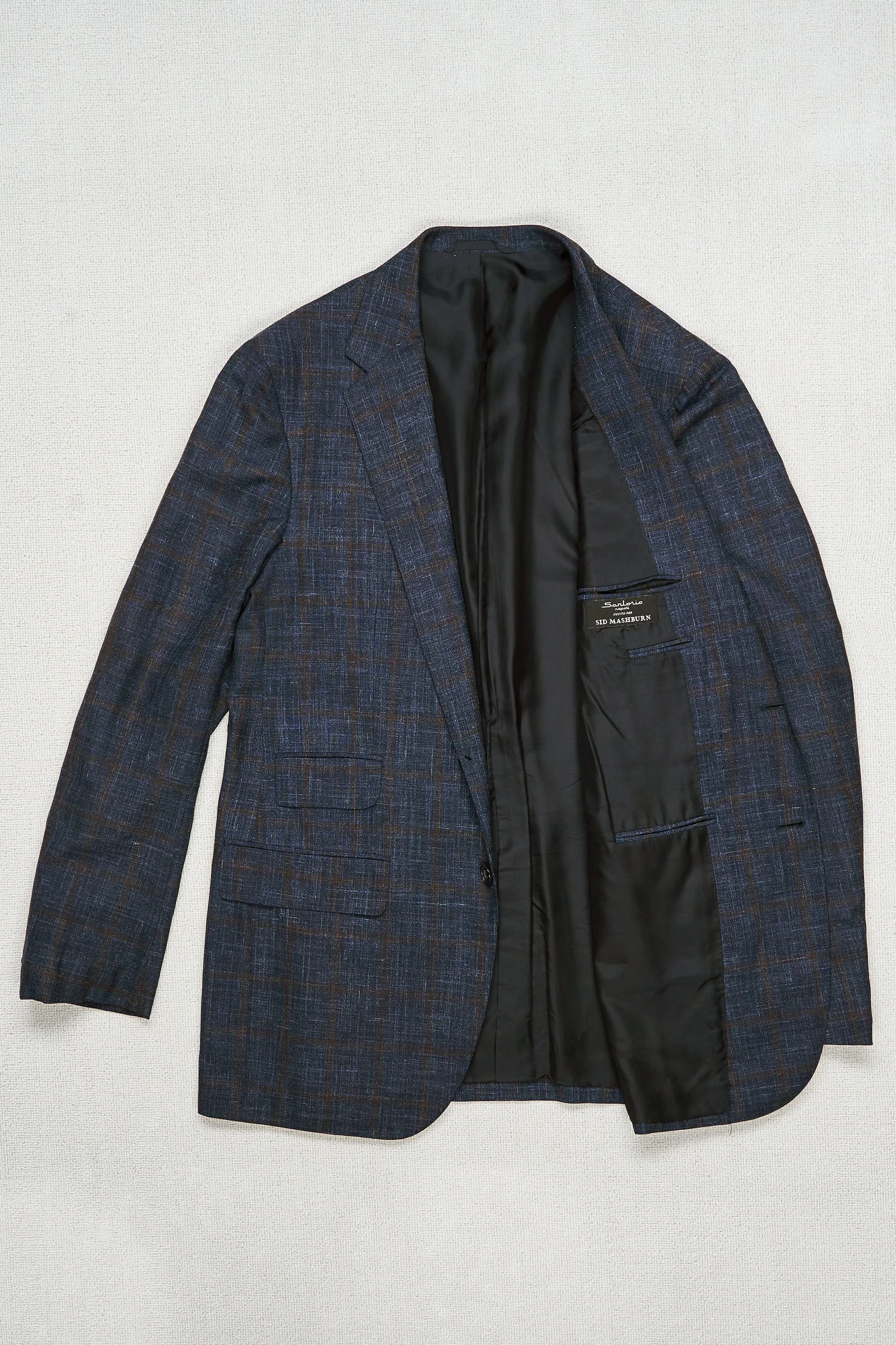 Sartorio Napoli Navy with Brown Check Wool/Silk/Linen Sport Coat