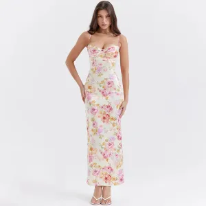 Satin Floral Pencil Maxi Dress