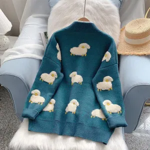 Sheep Embroidery Knitted Cardigan