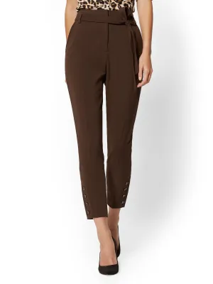 Tall Button-Accent Belted Slim Pant - Double Stretch - 7th Avenue