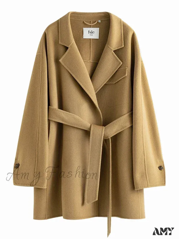 Temperament Mid-length Double-sided Pure Wool Solid Color High-quality Elegant Coat