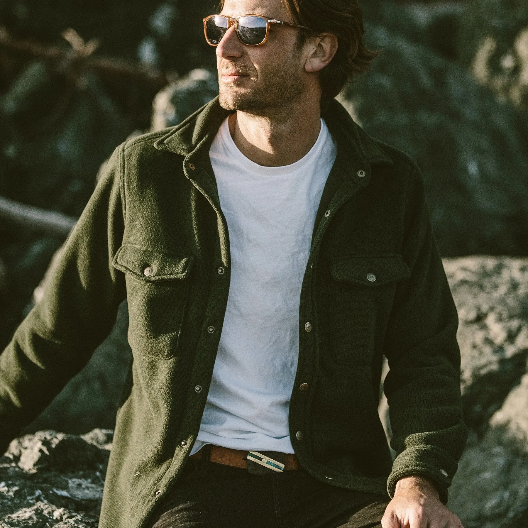 The Big Sur Jacket in Heather Olive Polartec