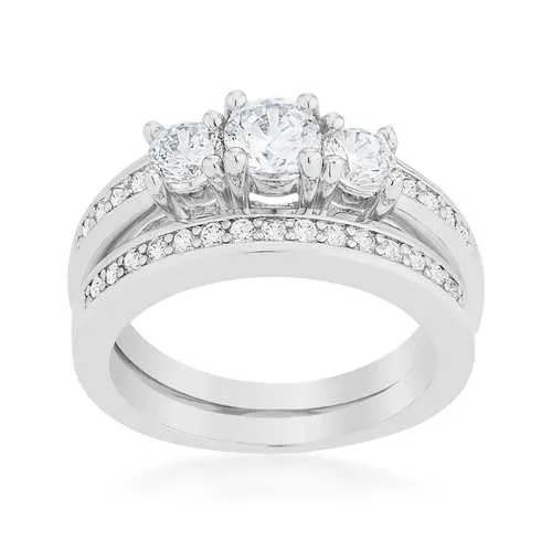 Three Stone Wedding Ring Set