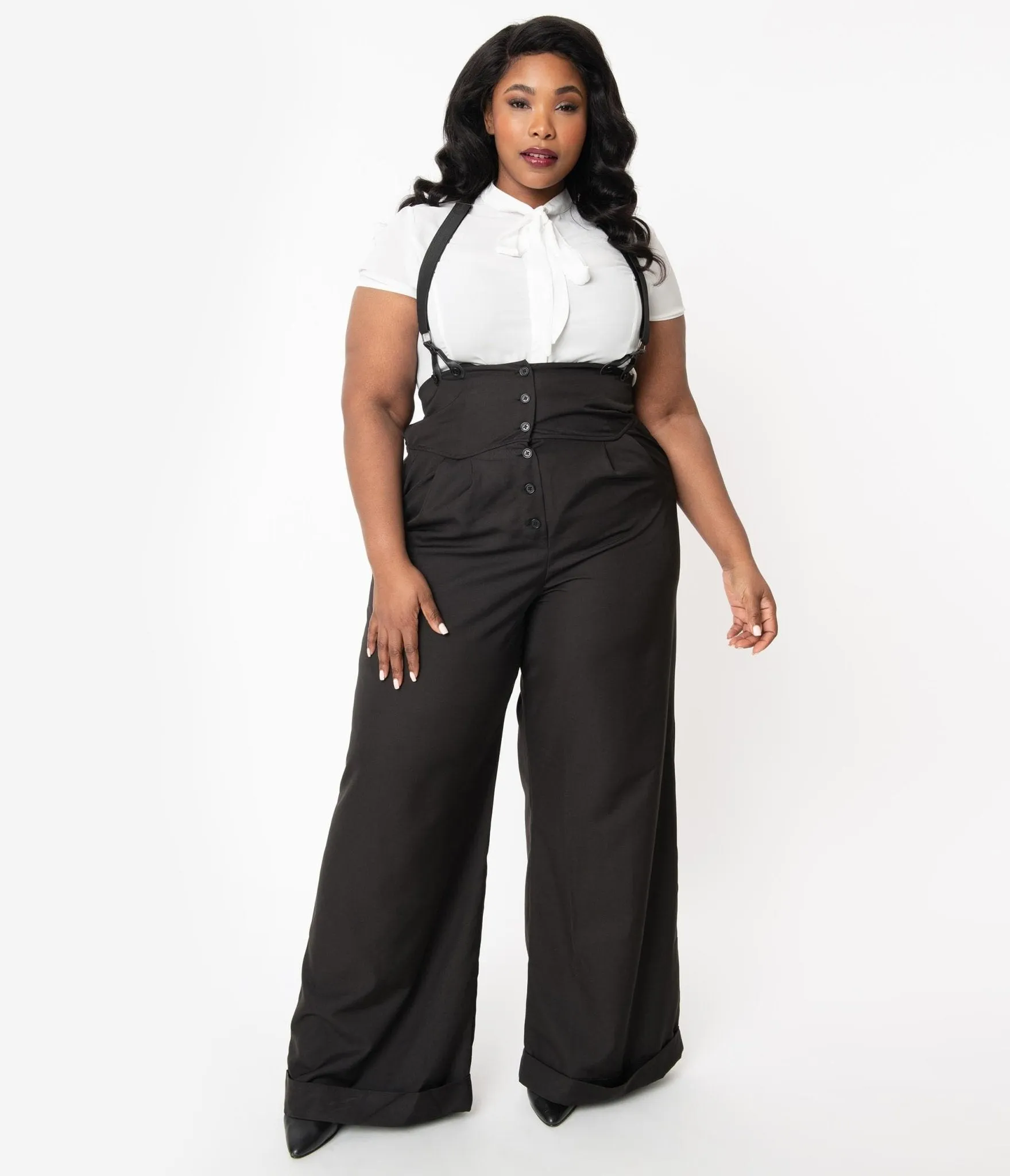 Unique Vintage Plus Size 1930s Black Thelma Suspender Pants