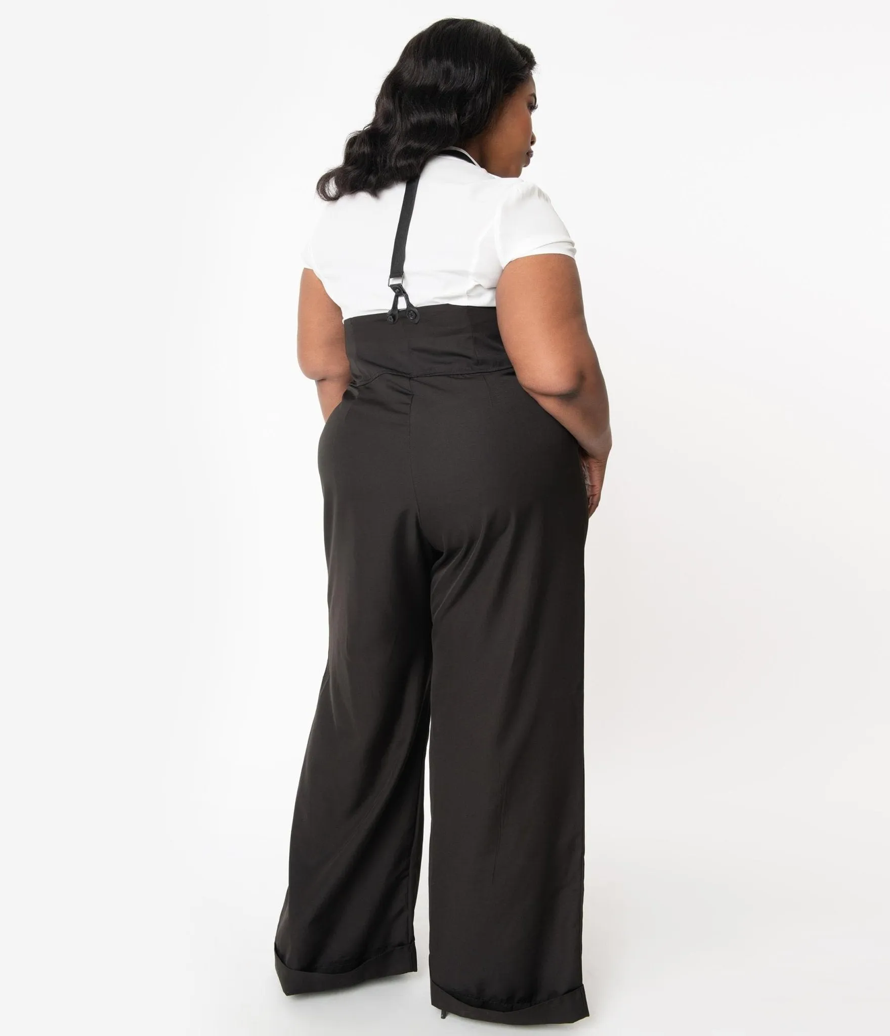 Unique Vintage Plus Size 1930s Black Thelma Suspender Pants