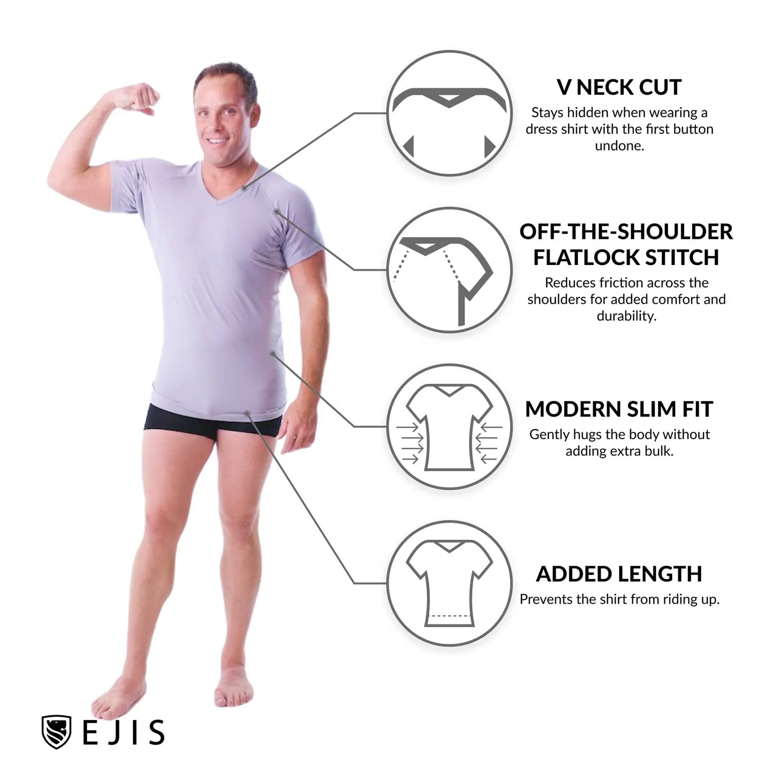 V-Neck Cotton Sweat Proof Undershirt For Men - Grey 9-Pack