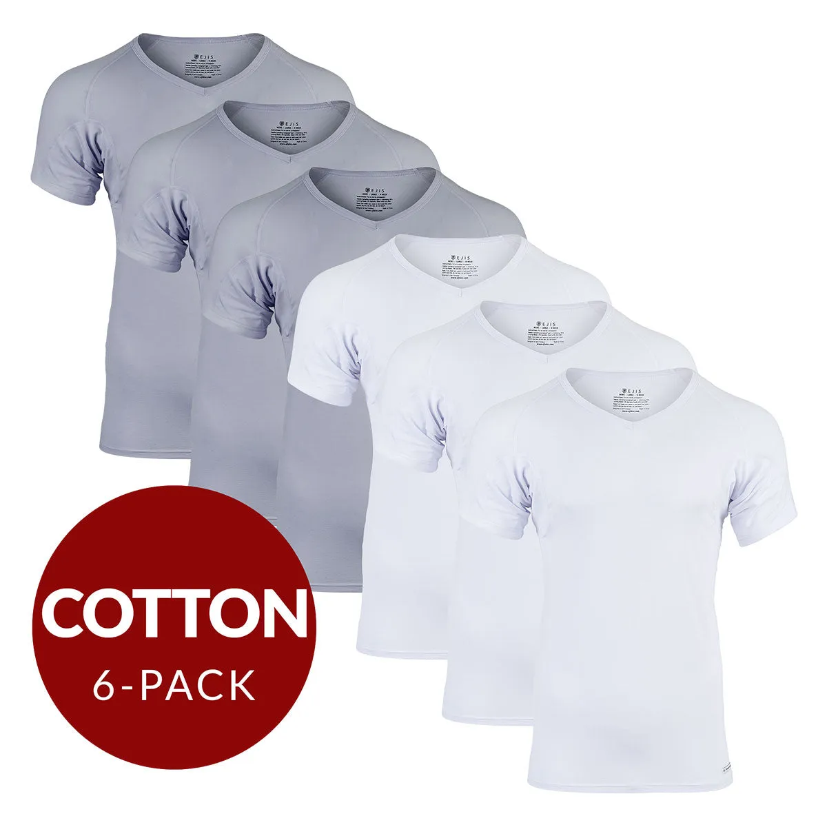 V-Neck Cotton Sweat Proof Undershirt For Men - Mix 6-Pack (3x White, Grey)