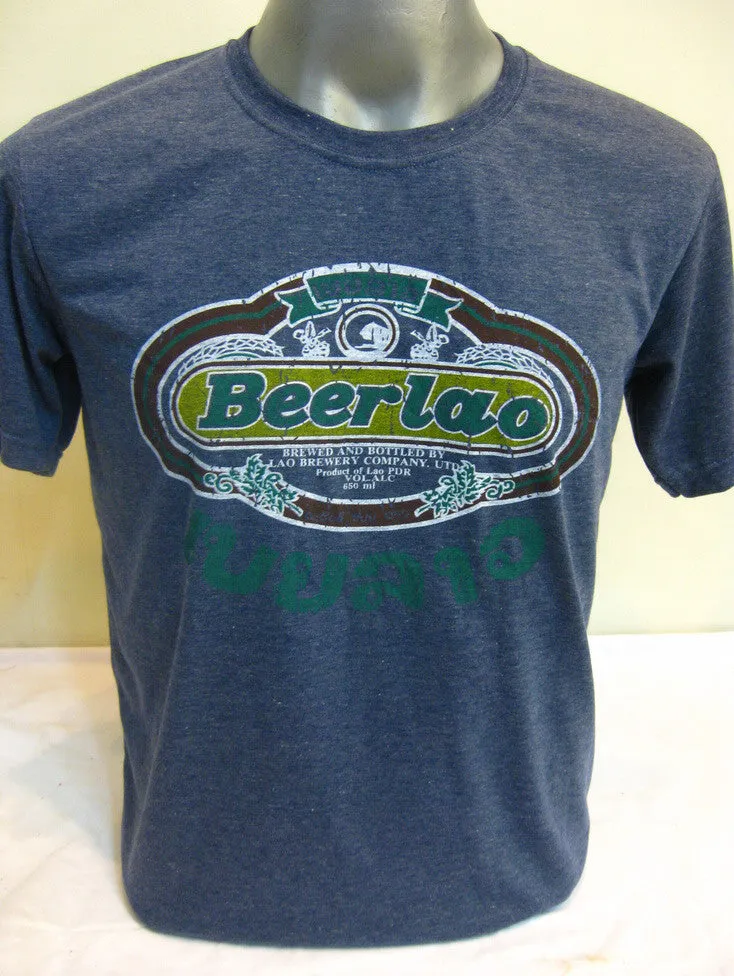 Vintage Style Beerlao Beer T-Shirt in Denim Blue