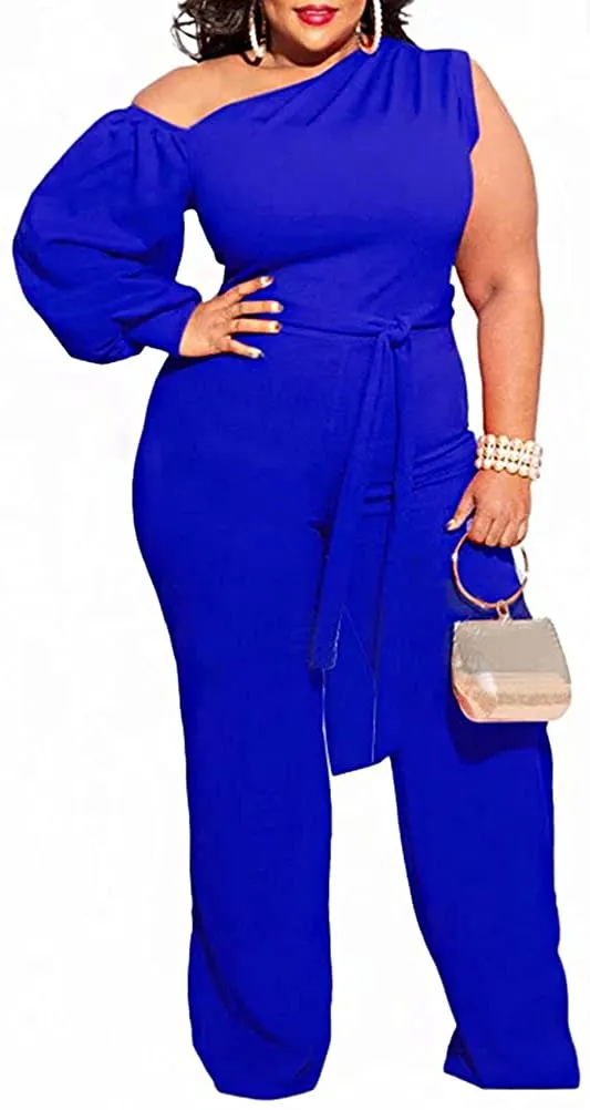 Vodacious Rose Pink One Shoulder Zipper Belted Plus Size Jumpsuit