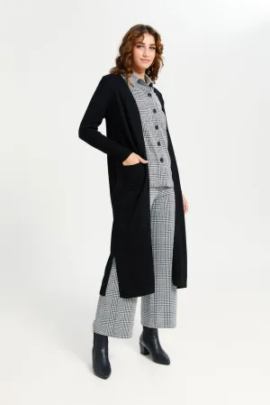 Women Black Plain Longline Cardigan