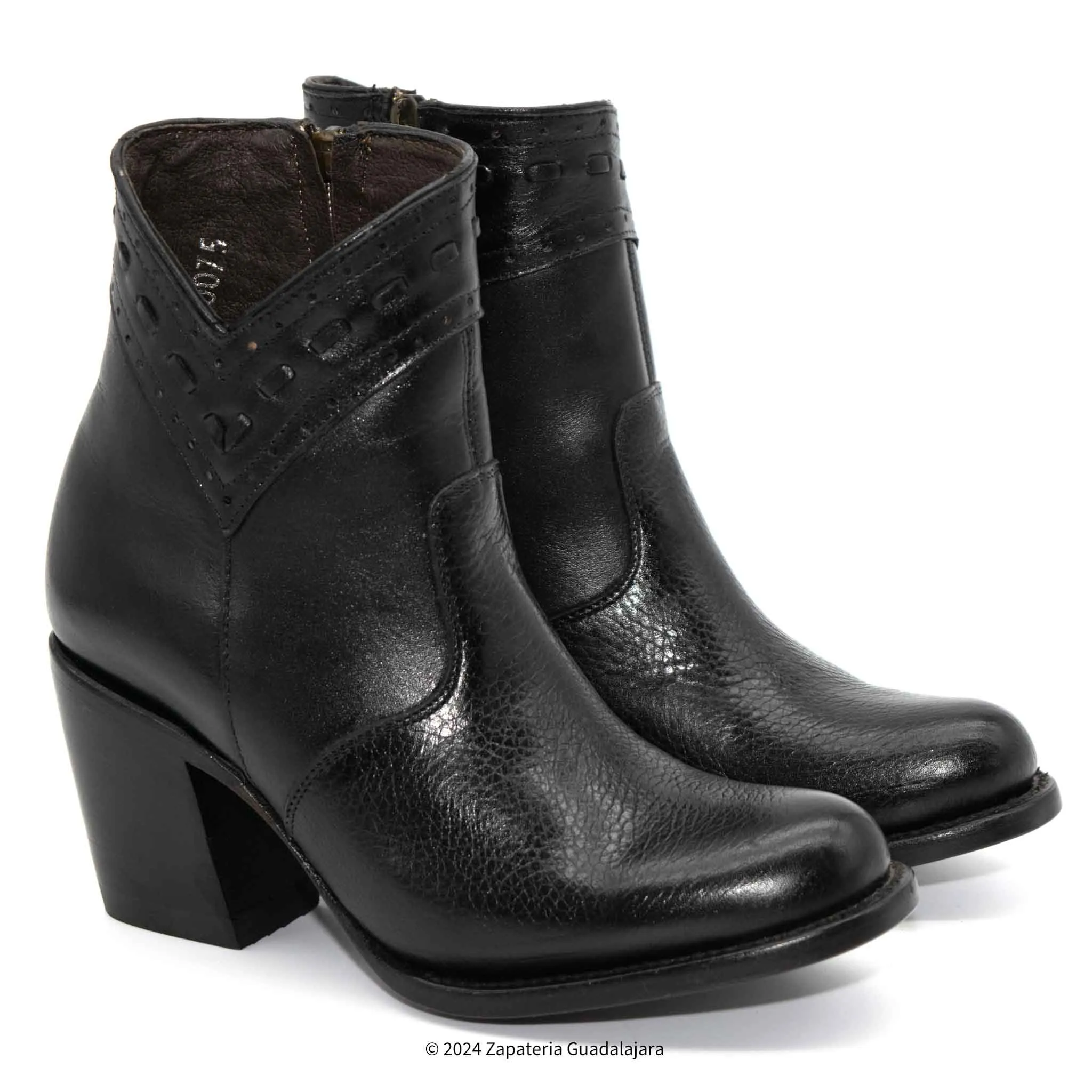 WOMEN OVAL TOE SHORT BOOT BLACK LAMB LEATHER  - Q39B1605