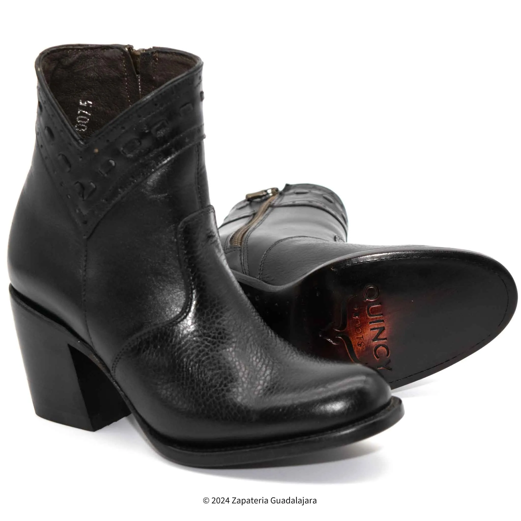 WOMEN OVAL TOE SHORT BOOT BLACK LAMB LEATHER  - Q39B1605