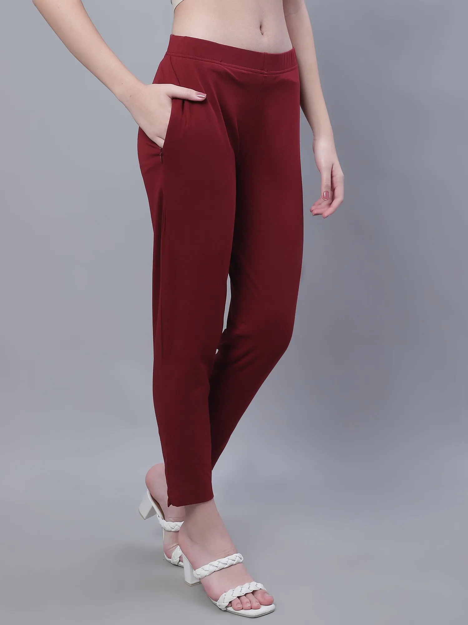 Women's Basic Regular Fit Maroon Flat Front Mid rise Kurti Pant