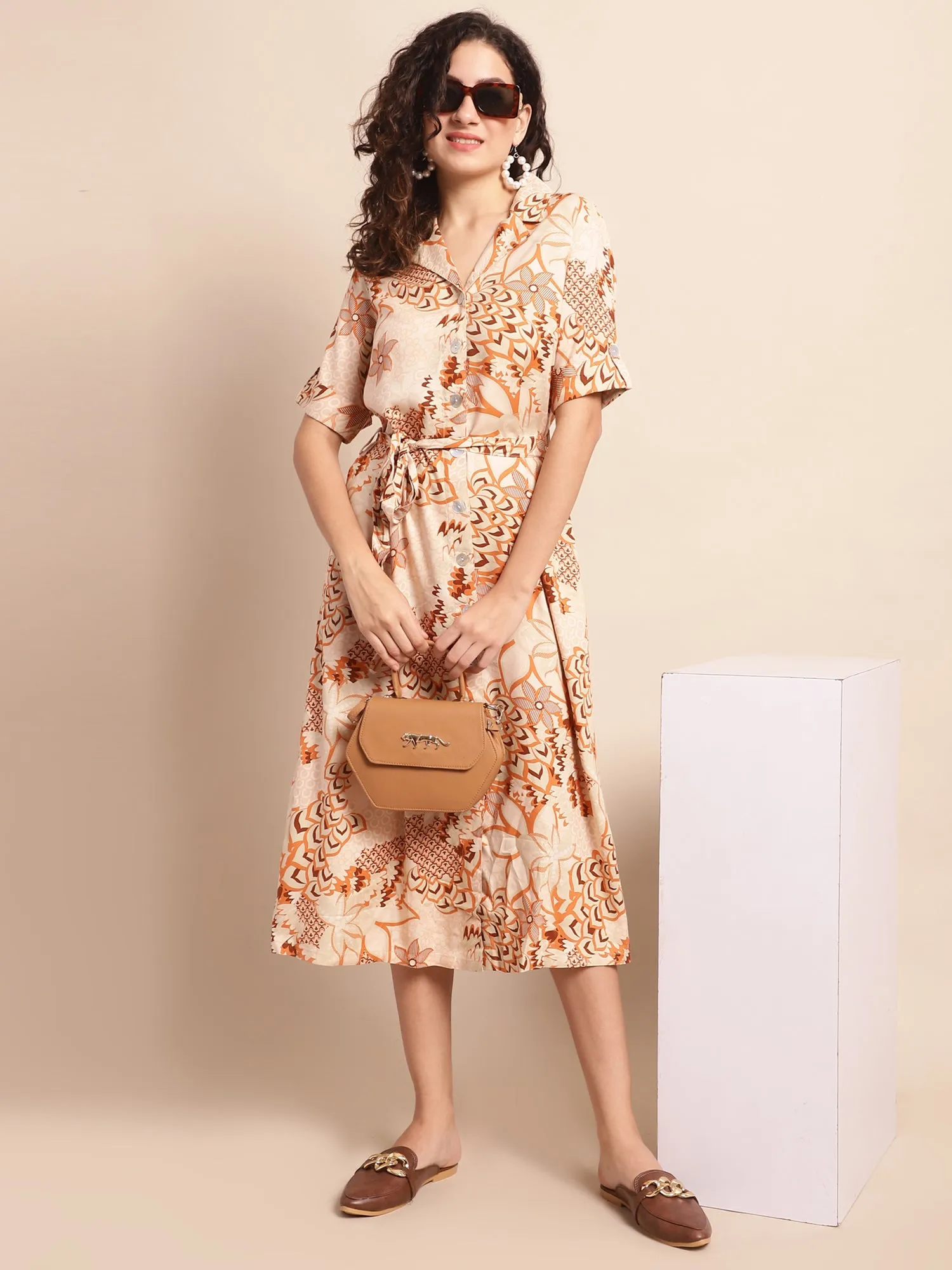 Women's Casual Shirt collar Multi Color Floral Print Shirt Dress