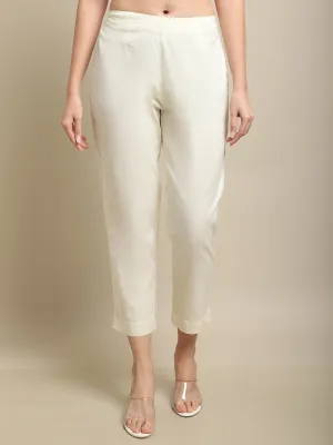 Women's  Regular Fit Ivory Flat Front Mid rise Pants